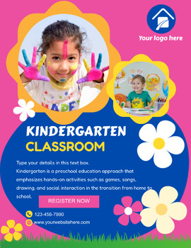 Preview of Kindergarten Classroom Educational Flyer w/ 5 Graphics Ready to Edit & Present!