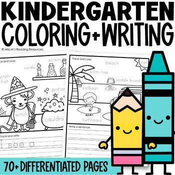 Preview of Kindergarten Coloring Pages and Writing Prompts Back to School Coloring Sheets