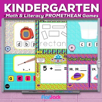 Preview of Kindergarten Common Core Based Math and Literacy PROMETHEAN FLIPCHARTS Game Pack