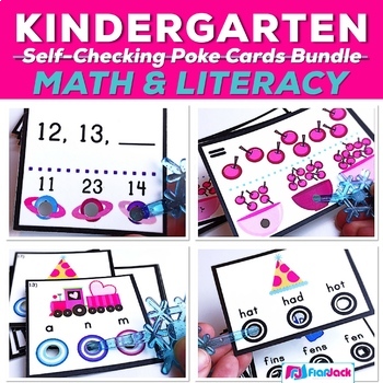 Preview of Kindergarten Math and Literacy Centers Poke Card Mega Bundle