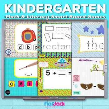 Preview of Kindergarten Common Core Based Math and Literacy SMART BOARD Game Bundle