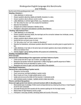 Kindergarten Common Core ELA Benchmarks for 2nd 9 weeks with parent guide