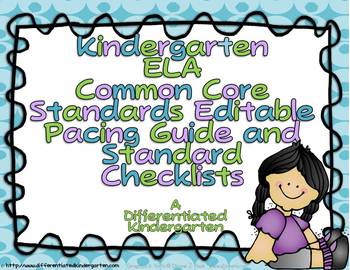 Preview of Kindergarten Common Core ELA Pacing Guide Checklist-Editable