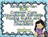 Kindergarten Common Core ELA Pacing Guide Checklist-Editable