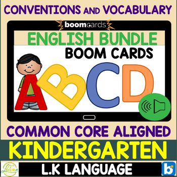 Preview of Kindergarten Common Core Language MEGA Boom Cards Year-long digital resource