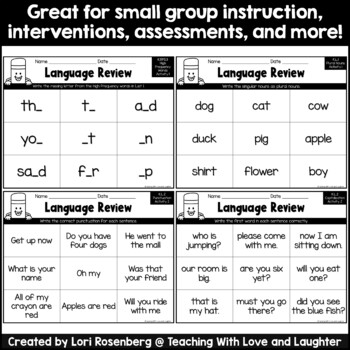 Kindergarten Common Core Language Review Sheets | TpT