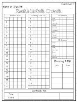 Kindergarten Common Core Math Assessments Packet by KinderMolly | TPT