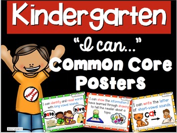 Preview of Kindergarten I Can Statements Common Core Posters | Kindergarten Objectives