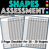 Kindergarten 2D and 3D Shapes Checklist Asessment