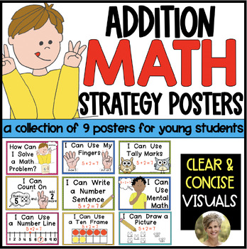 Preview of Math Strategy Posters for Solving Addition Equations Kindergarten & First