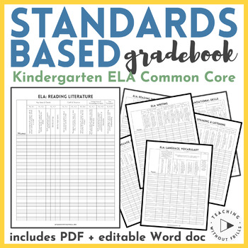 Preview of Common Core Standards-Based Gradebook Kindergarten ELA Checklist PDF & Editable