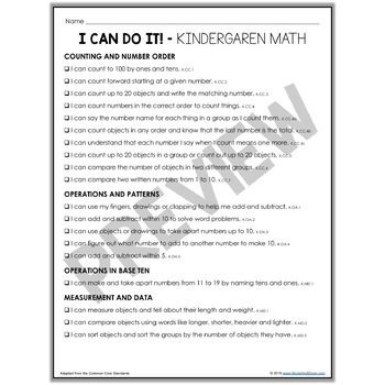 Kindergarten Common Core Standards I Can Checklists 2 by Nicole and Eliceo