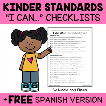 Preview of Kindergarten Common Core Standards I Can Statement Checklists 2 + FREE Spanish