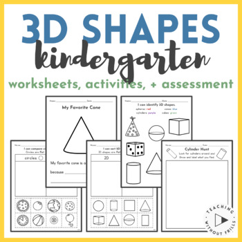 Preview of Kindergarten Identify + Describe 3D Shapes Activities, Assessment, Worksheets