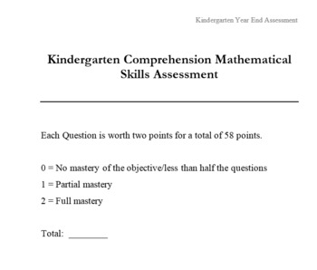 Preview of Kindergarten Math Assessment : Beginning or End of Year Skills Test