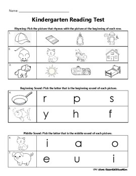 Preview of Kindergarten Reading Test