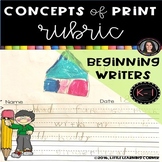 Kindergarten Concepts of Print Writing Rubric