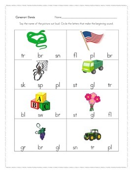 kindergarten consonant blends by sunny side resources tpt