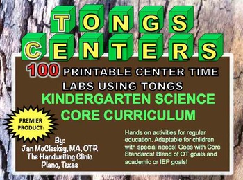Preview of Fine Motor Kindergarten Core Science Curriculum Tongs and Center Time Labs