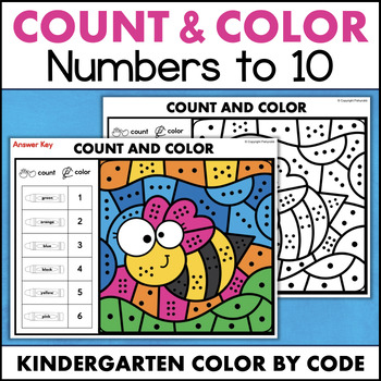 Preview of Count and Color By Number Easy Kindergarten Numbers to 10 Worksheets Subitizing