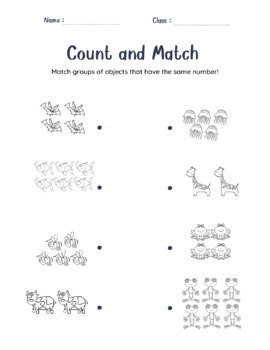 Kindergarten Count and Match Worksheets by Little Dino studio | TPT