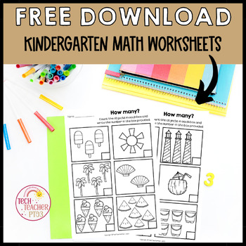 Preview of Kindergarten Counting Math Worksheets Common Core Free Download