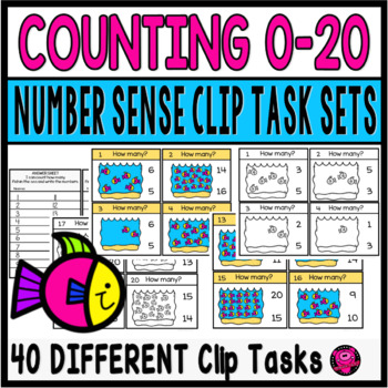 Preview of Kindergarten Counting Objects to 20 - Counting Fish Preschool Math Task Cards