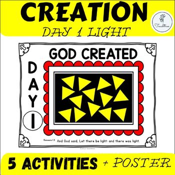 Preview of Kindergarten Creation Story Activities | Day 1 Bible Verse Tracing and Coloring