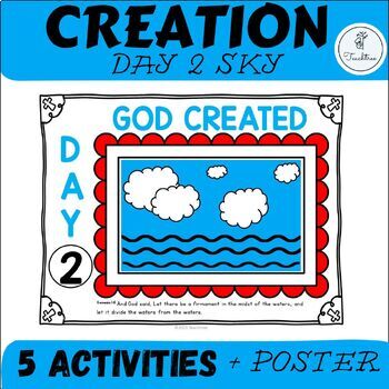 Preview of Kindergarten Creation Story Activities | Day 2 Bible Verse Tracing and Coloring