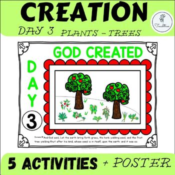 Preview of Kindergarten Creation Story Activities | Day 3 Bible Verse Tracing and Coloring