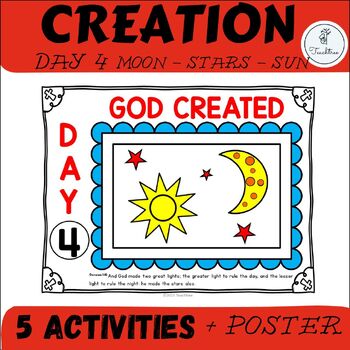 Preview of Kindergarten Creation Story Activities | Day 4 Bible Verse Tracing and Coloring