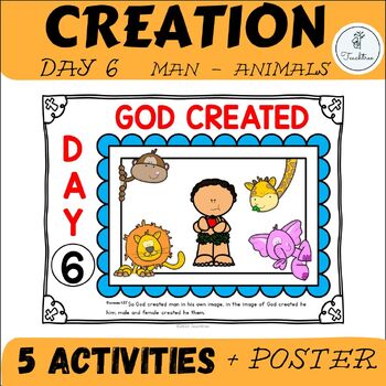 Preview of Kindergarten Creation Story Activities | Day 6 Bible Verse Tracing and Coloring
