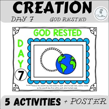 Preview of Kindergarten Creation Story Activities - Day 7 Bible No Prep Draw, Trace & Color