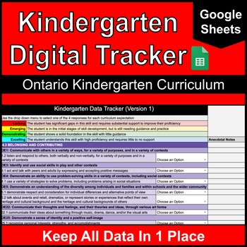 Preview of Kindergarten Curriculum Data Tracker | Ontario | Google Sheets