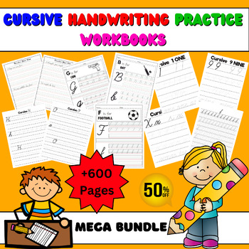 Kindergarten Cursive Handwriting Practice Worksheets & Workbooks BUNDLE