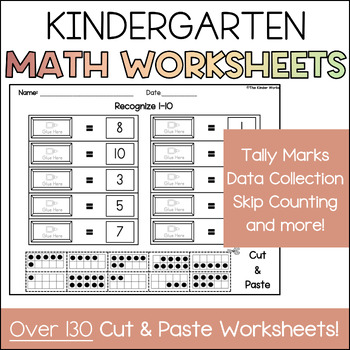 Kindergarten Cut and Paste Bundle Tally Marks, 10 Frame, Base 10, Skip ...