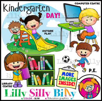 Preview of Kindergarten Day. Clipart in Color & Black/white. {Lilly Silly Billy}