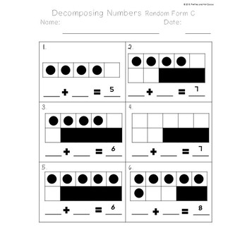 Kindergarten Decomposing Numbers 1-9 Worksheets by Fireflies and Hot Cocoa