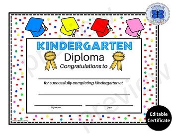 Kindergarten Diploma - Caps Theme - Editable by Diazi Blue Learning