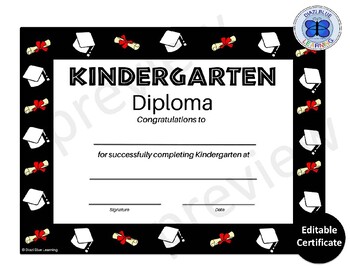 Kindergarten Diploma - Caps and Certificates Theme - Editable | TPT