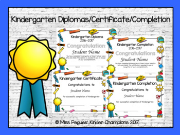 Preview of Kindergarten Diplomas, Certificates, and Completions Editable