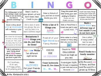 Kindergarten Homework Bingo Choice Boards February by Ms Kinderella