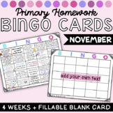 Kindergarten Homework Bingo Choice Boards November