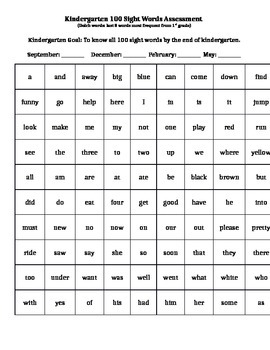 Common Core Kindergarten Dolch 100 Sight Words Assessment by A Sparrow