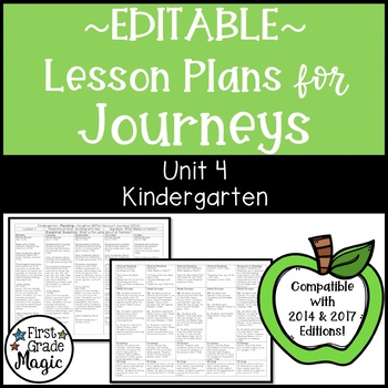 Preview of Journeys Lesson Plans Kindergarten Unit 4 EDITABLE