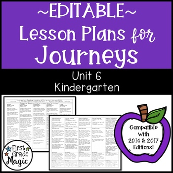 Preview of Journeys Lesson Plans Kindergarten Unit 6 EDITABLE