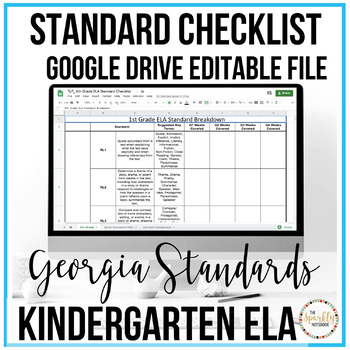 Preview of Kindergarten ELA Georgia Standards of Excellence Checklist: Editable Files