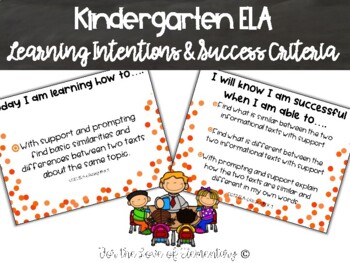 Preview of Kindergarten ELA Learning Intentions and Success Criteria