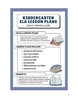 Preview of Kindergarten ELA Lesson Plans - Idaho Common Core