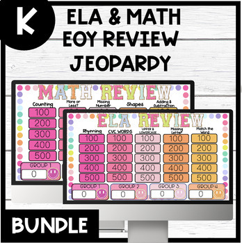Preview of Kindergarten ELA & Math EOY Review | Jeopardy Game NO PREP | BUNDLE